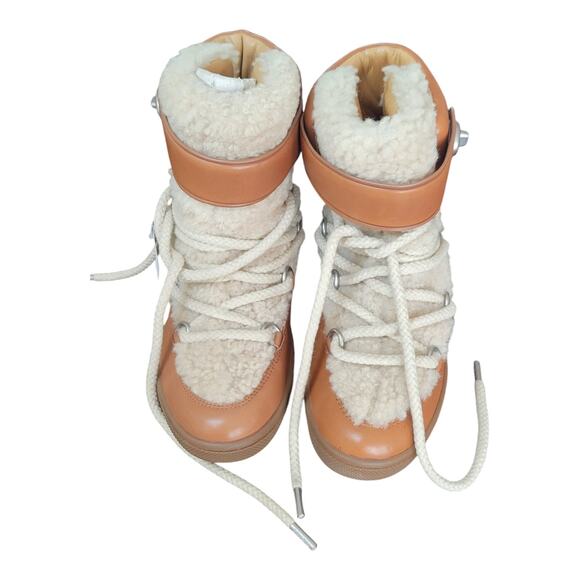 Coach Monroe Women's Shearling Leather Lace Up Snow Boots Tan Size 8B NWT - Picture 1 of 10
